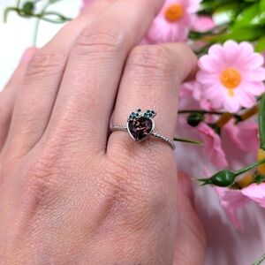 Cute Peach Crystal and 925 Sterling Silver Plated Ring Size 9